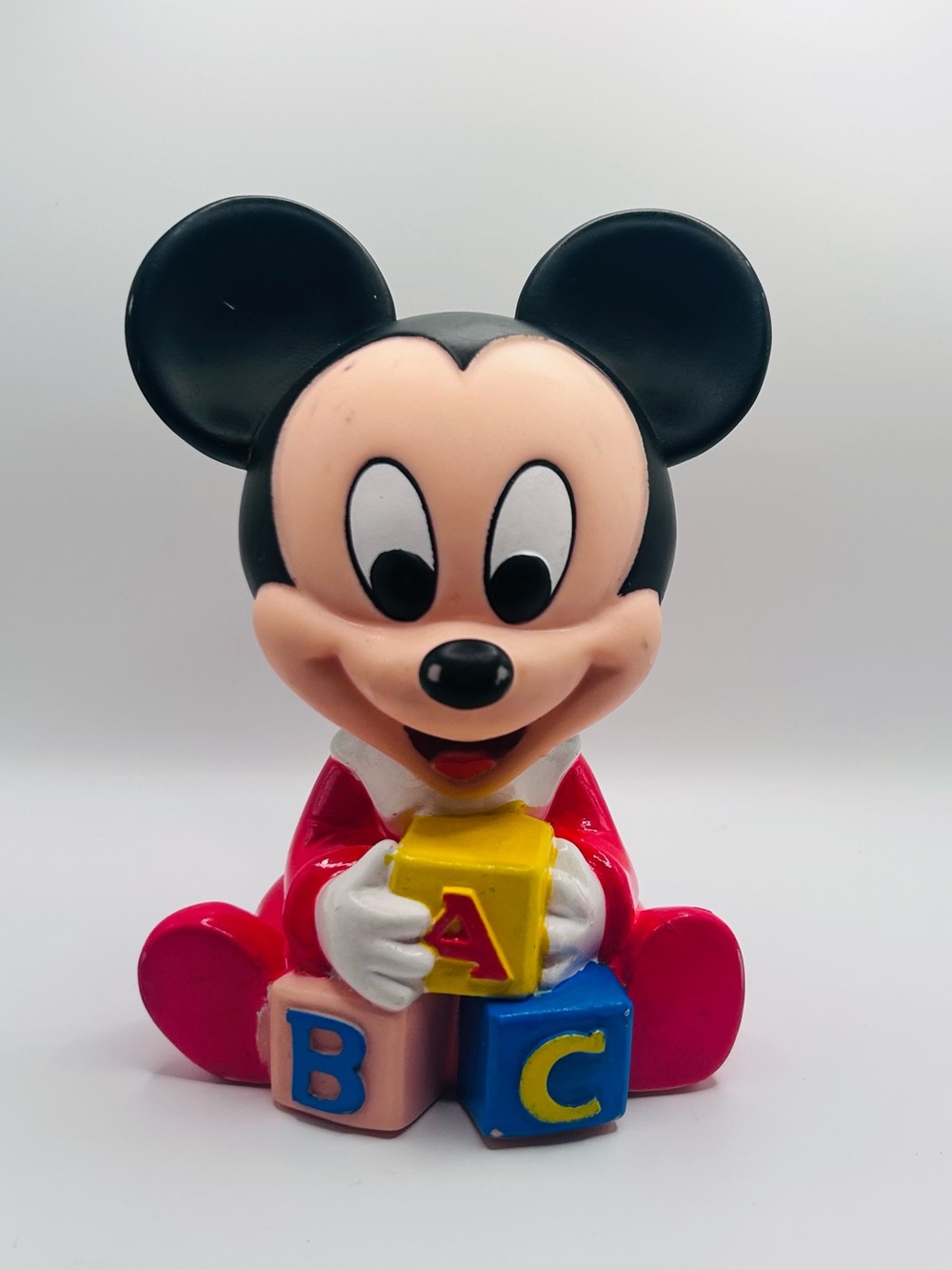 Vintage 1986 Disney Baby Mickey Mouse Squeak Toy Shelcore ABC Blocks Rubber